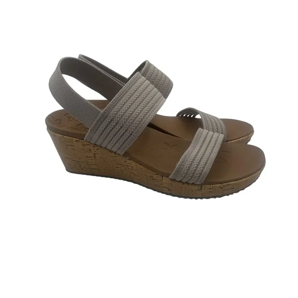 Skechers Beverlee Sheer Luck Heels Sandals Wedge Taupe Comfort Womens 9.5